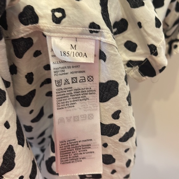 ALL SAINTS Mens White and Black Panther Print Short Sleeved Camp Shirt Size Med - Picture 5 of 5